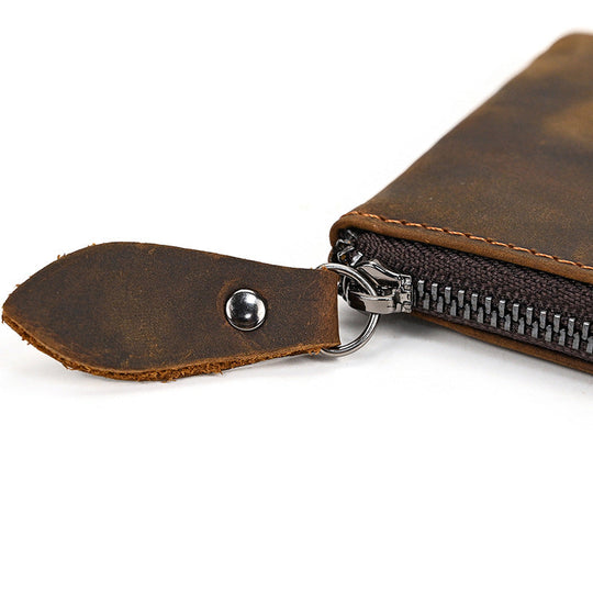 Men's Vintage Crazy Horse Leather Large Capacity Zip Long Wallet 41489562X