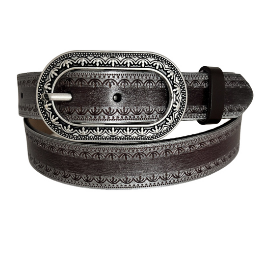 Men's Vintage Distressed Engraved Embossed Genuine Leather Belt 44748904U
