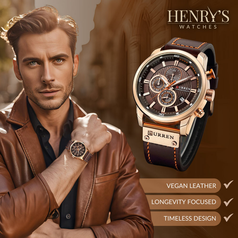 Ron™- Elegant Quartz Watch with Leather Strap