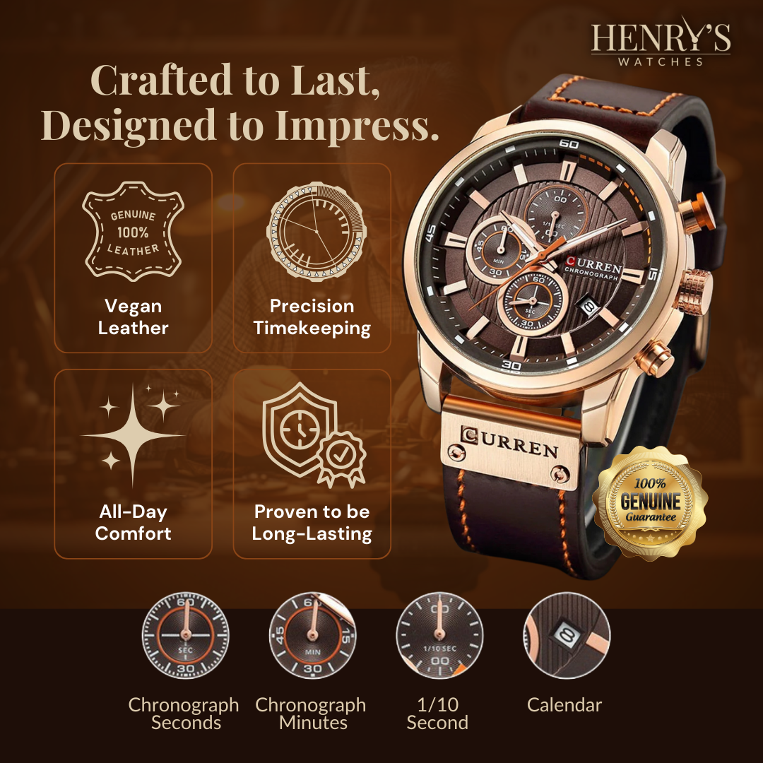 Ron™- Elegant Quartz Watch with Leather Strap