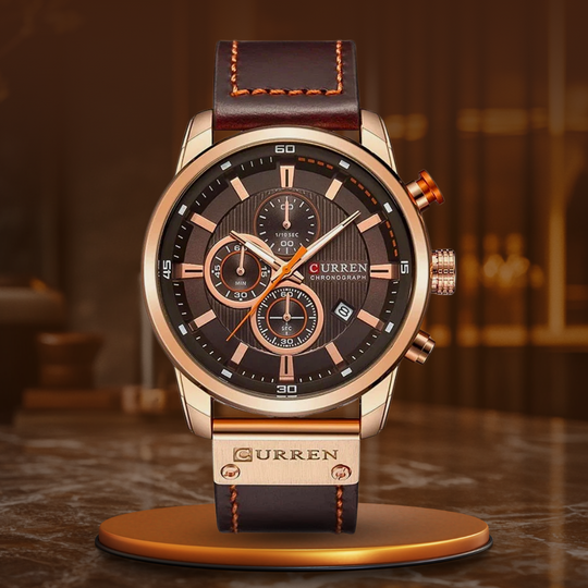 Ron™- Elegant Quartz Watch with Leather Strap