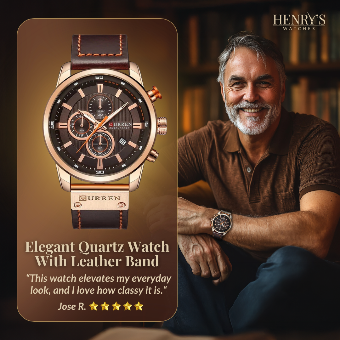 Ron™- Elegant Quartz Watch with Leather Strap