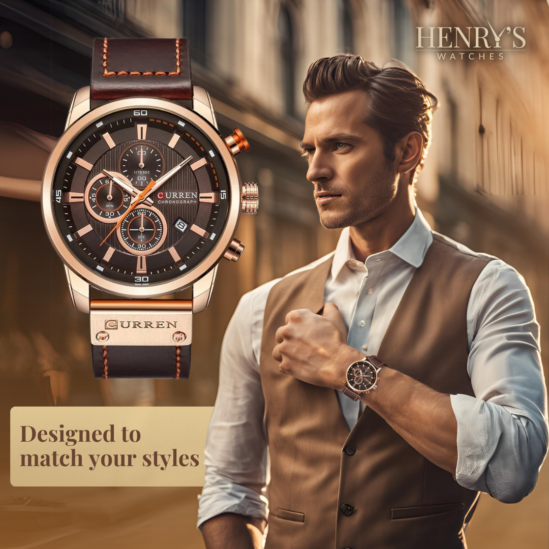 Ron™- Elegant Quartz Watch with Leather Strap
