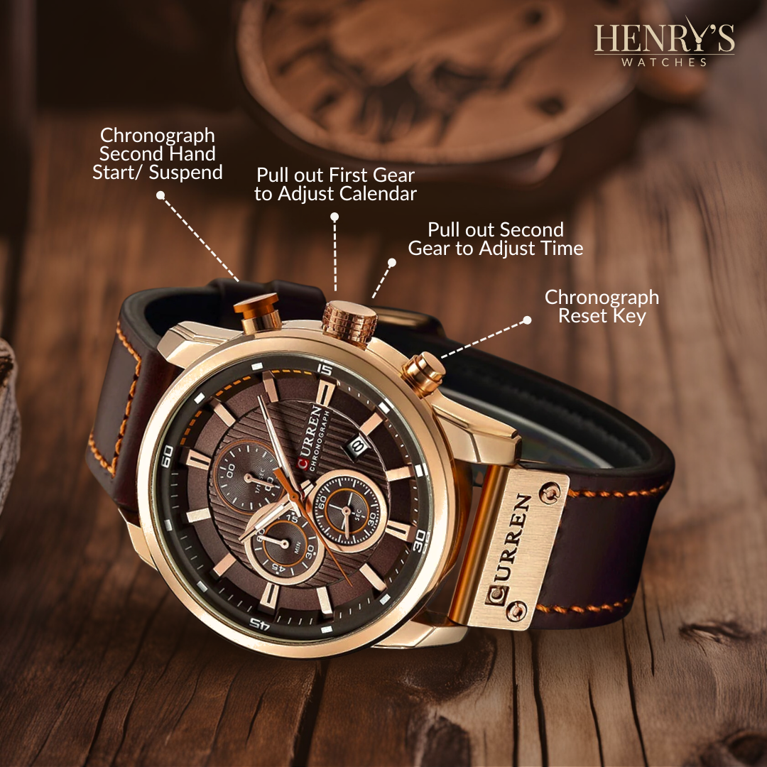 Ron™- Elegant Quartz Watch with Leather Strap