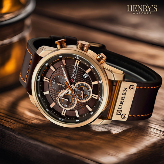 Ron™- Elegant Quartz Watch with Leather Strap