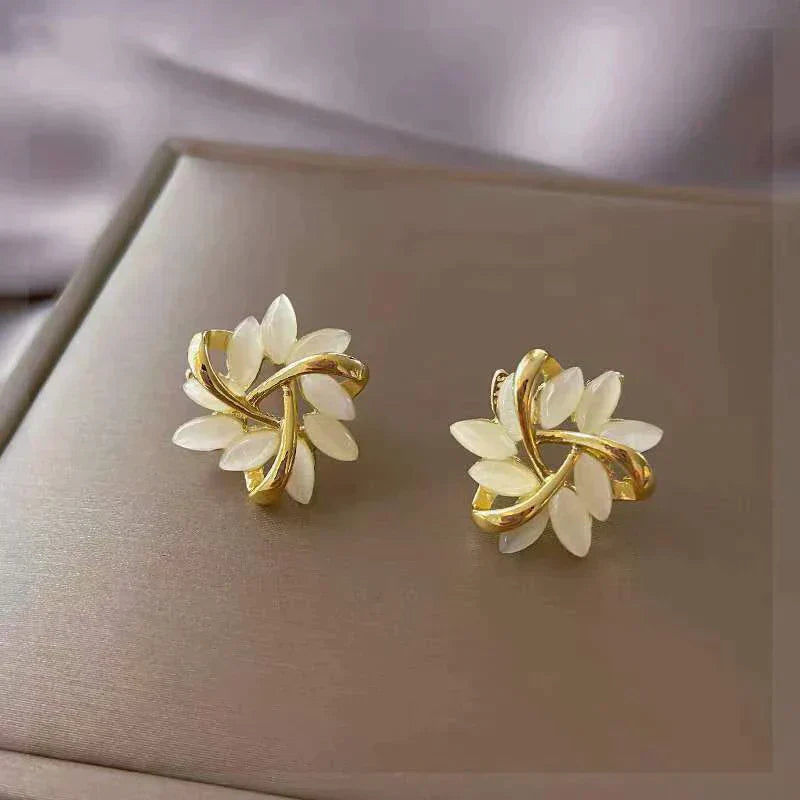 Luxurious White Opal Earrings in Gold