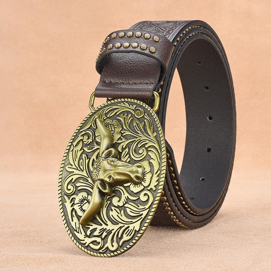 Men's Western Cowboy Style Vintage Rivet Embossed Belt 33277436U