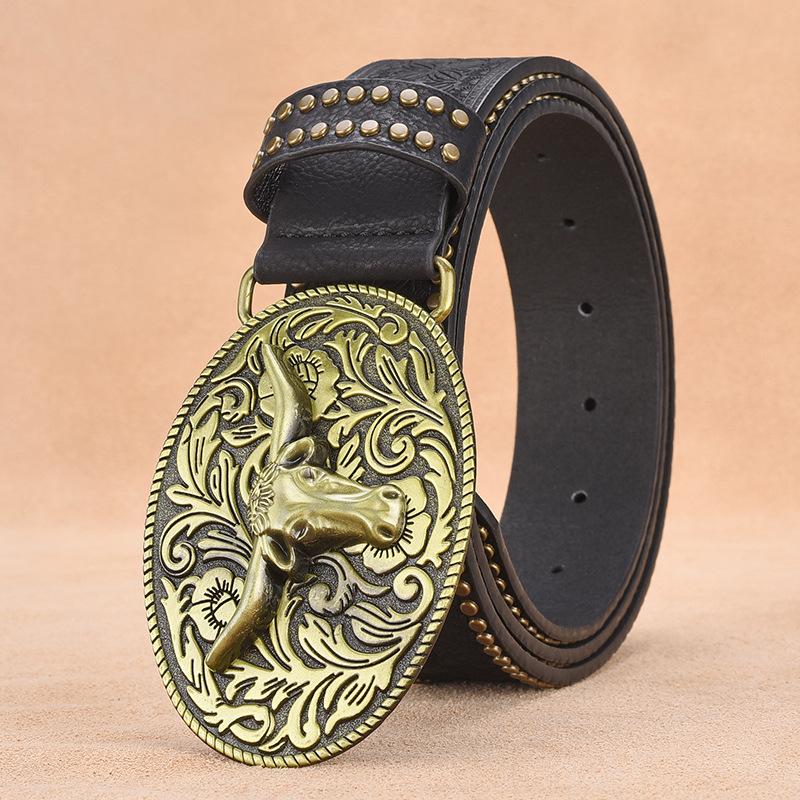 Men's Western Cowboy Style Vintage Rivet Embossed Belt 33277436U