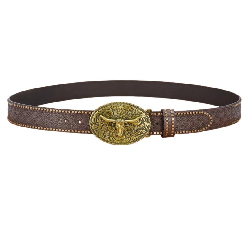 Men's Western Cowboy Style Vintage Rivet Embossed Belt 33277436U