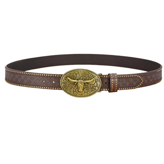 Men's Western Cowboy Style Vintage Rivet Embossed Belt 33277436U